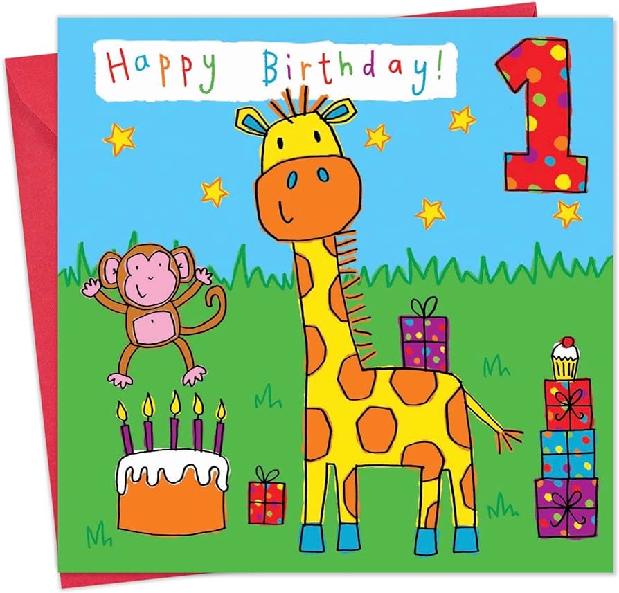 Age 1 Giraffe Bubblicious Birthday Card