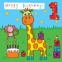 Thumbnail for Age 1 Giraffe Bubblicious Birthday Card
