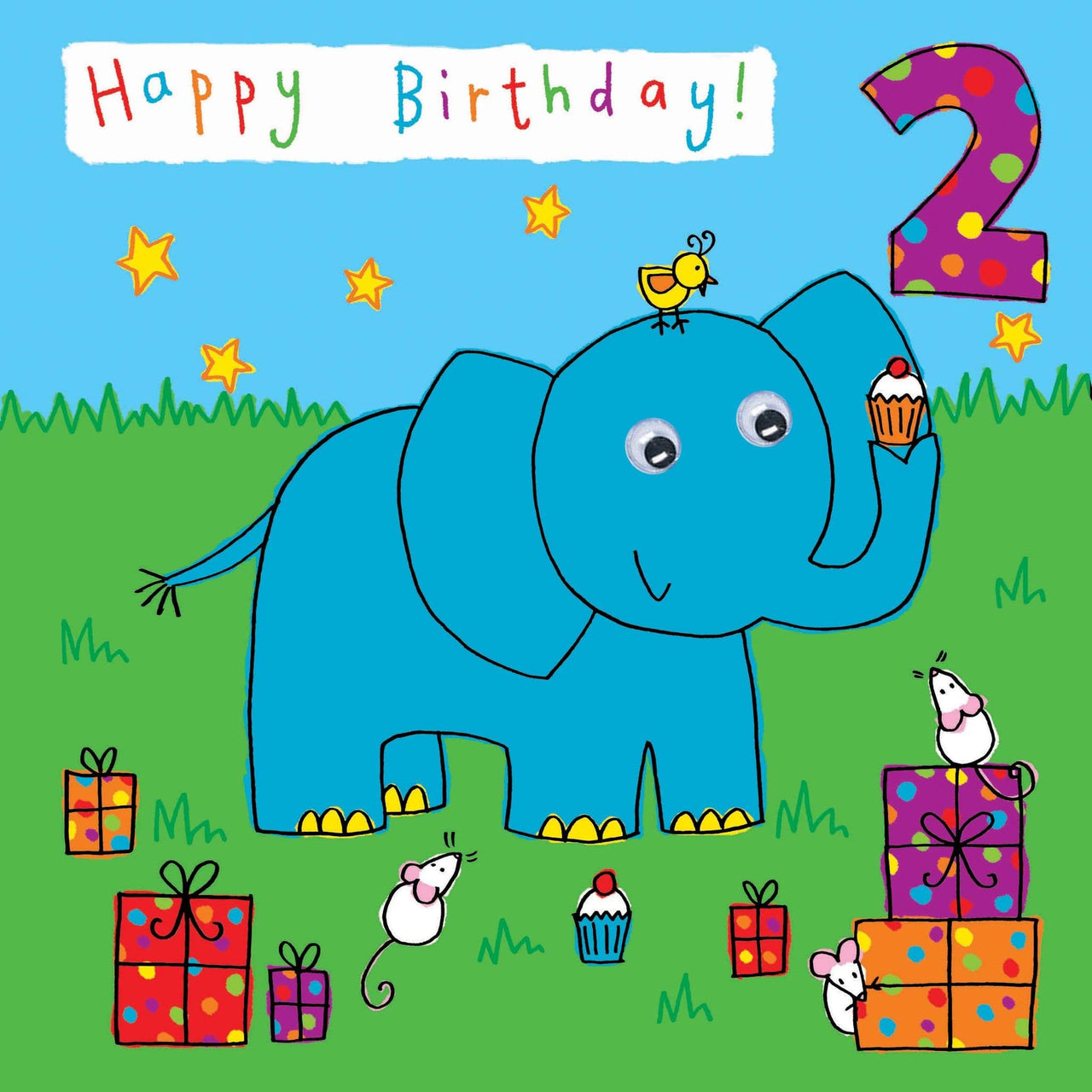 Age 2 Elephant Bubblicious Birthday Card