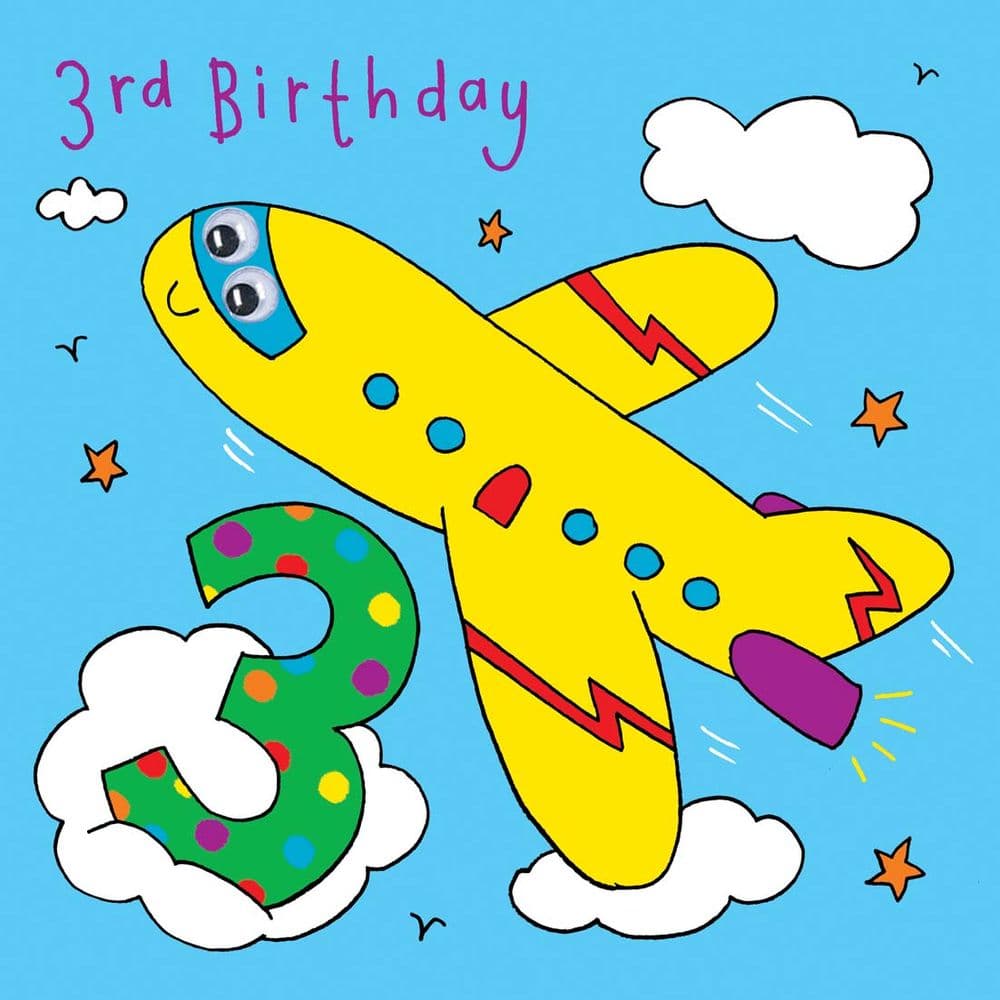 Age 3 Aeroplane Bubblicious Birthday Card