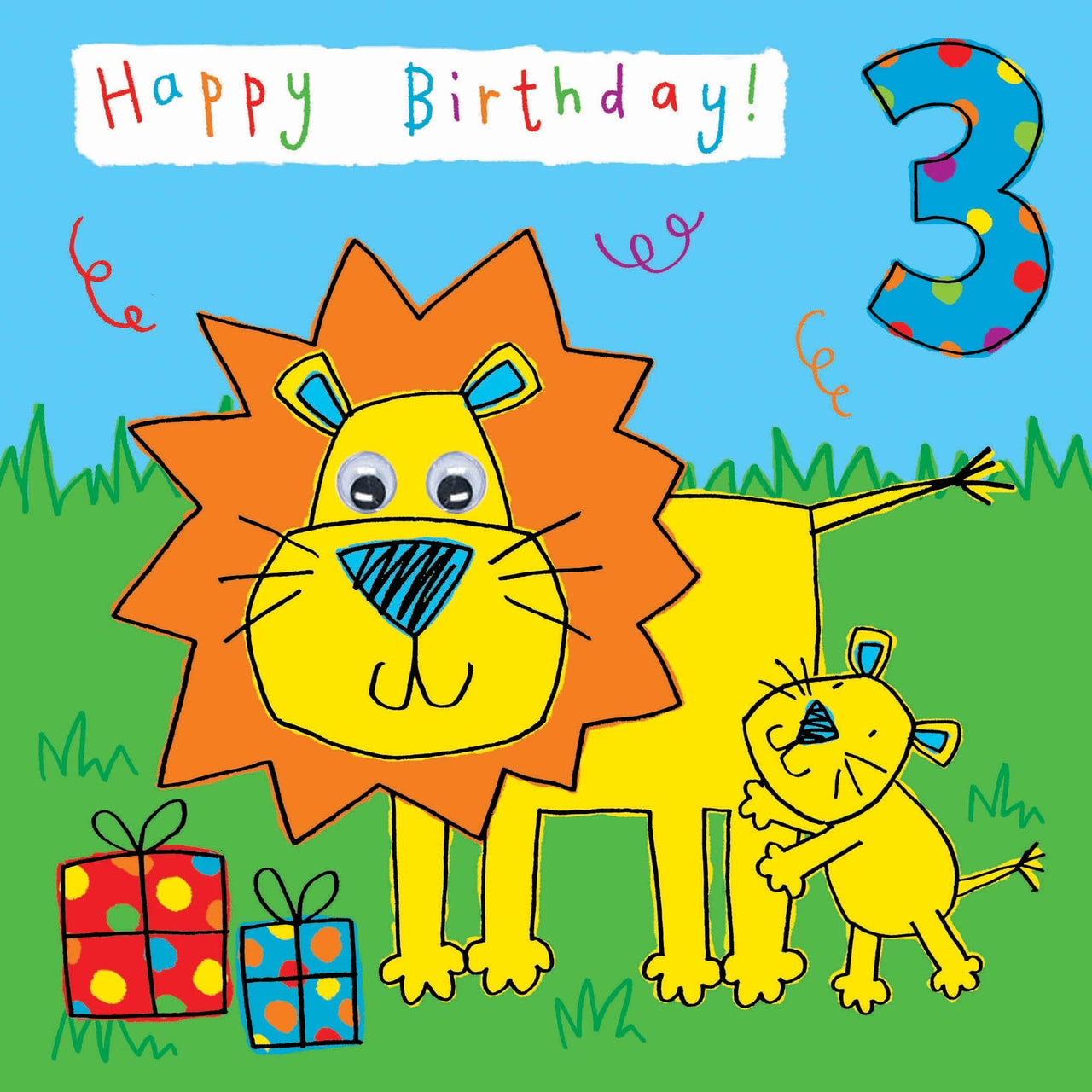 Age 3 Lion Bubblicious Birthday Card