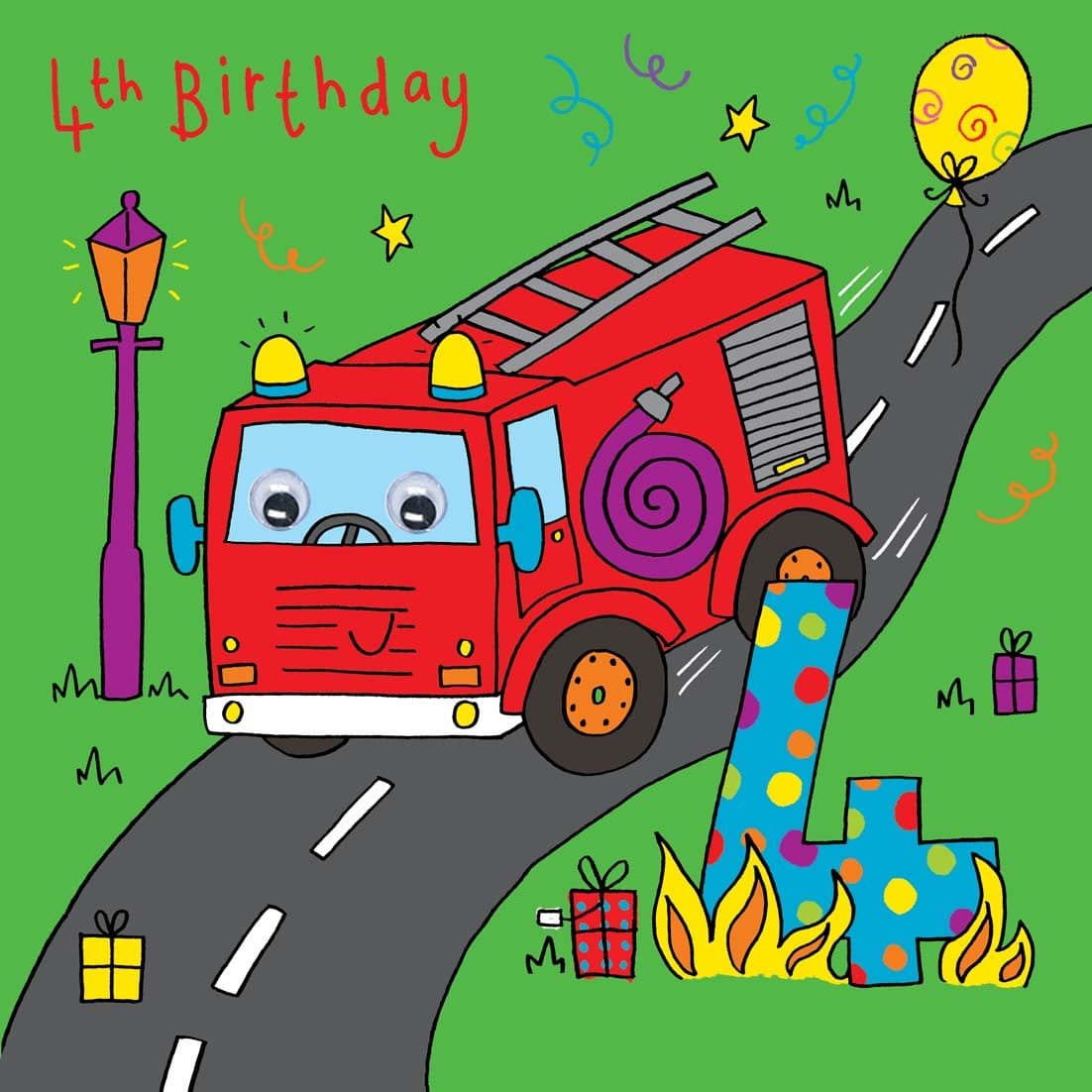 Age 4 Fire Engine Bubblicious Birthday Card