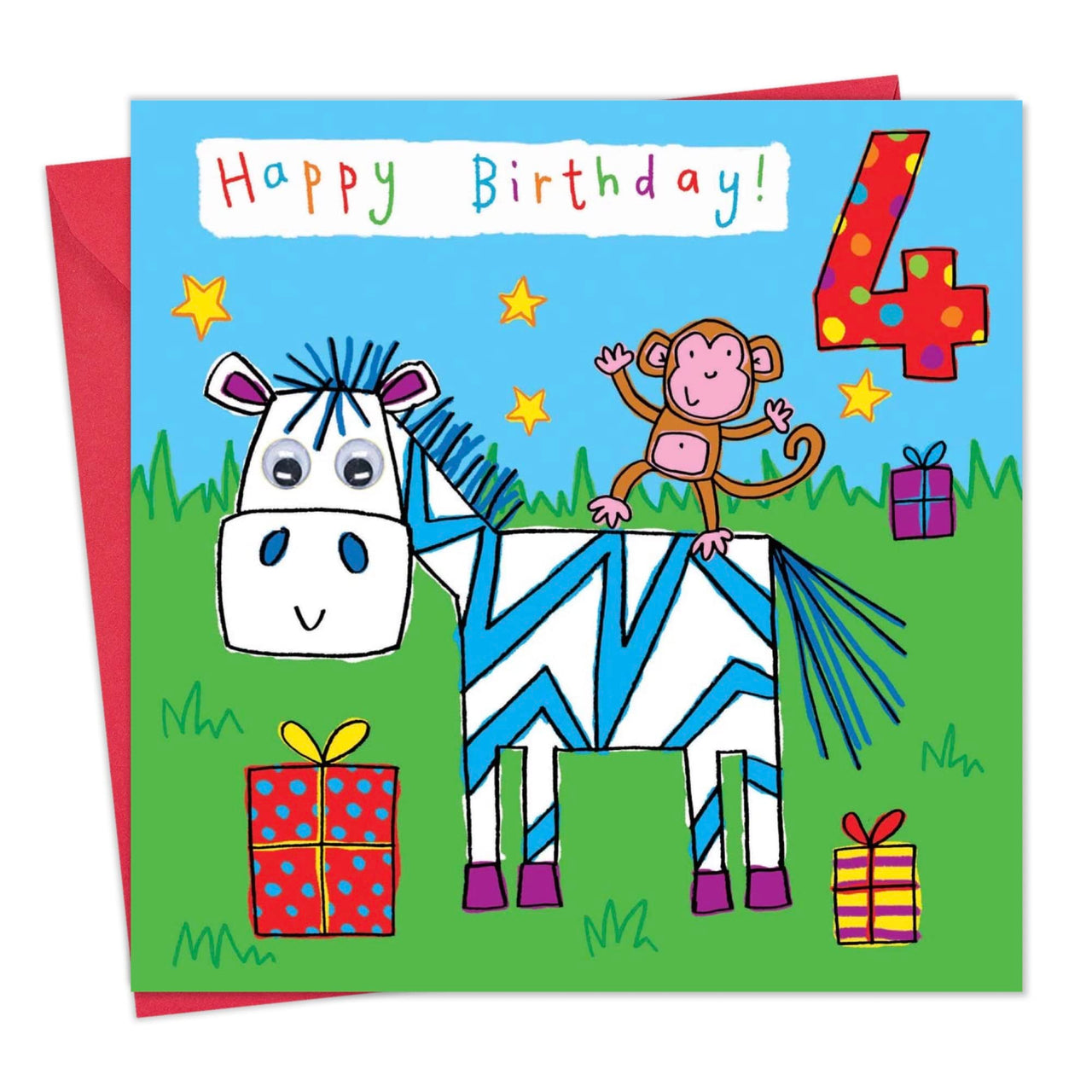 Age 4 Zebra Bubblicious Birthday Card