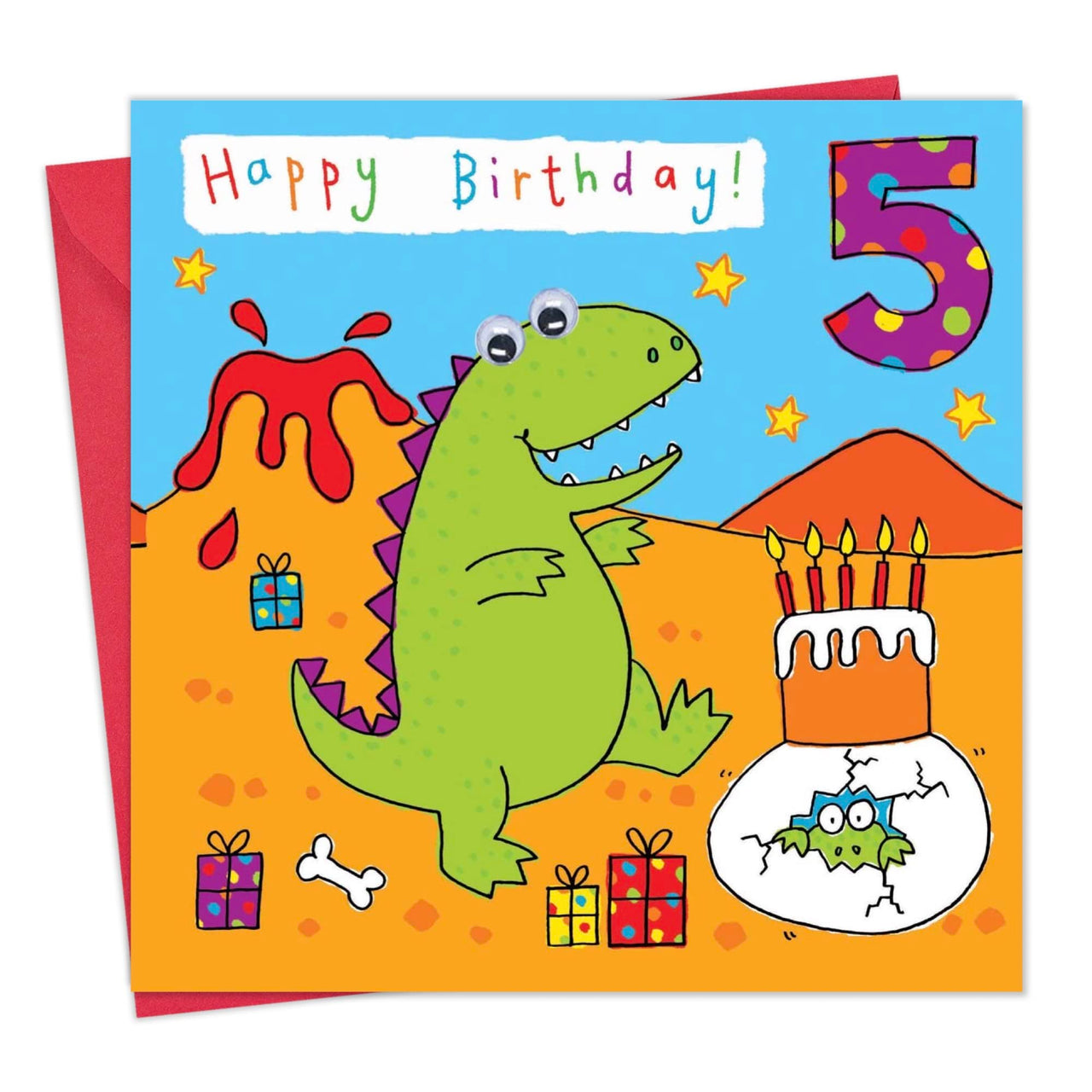 Age 5 Dinosaur Bubblicious Birthday Card