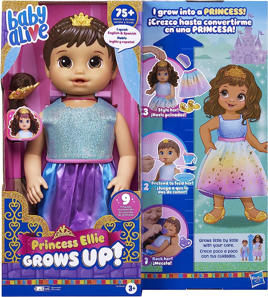 Baby Alive Princess Ellie Grows Up! Doll, 18-Inch Growing Talking Baby Doll Toy - Brunette Master Kids Company Baby Alive 