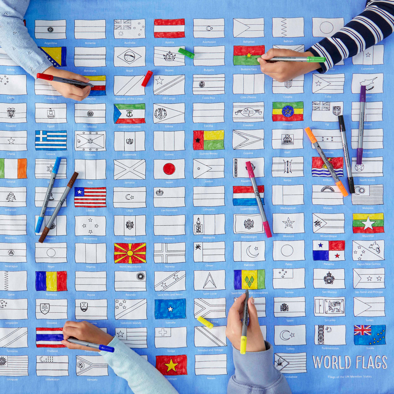 EatSleepDoodle World Flags Tablecloth - Colour-In & Learn