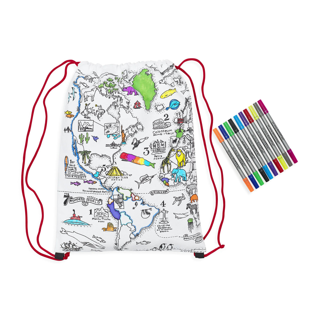 EatSleepDoodle World Map Backpack - Colour-In & Learn