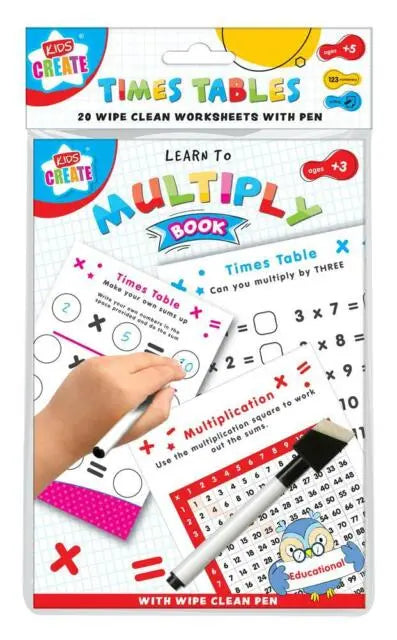 Wipe Clean Worksheet & Pen - Times Tables / Learn To Multiply Book Master Kids Company Kids Create 
